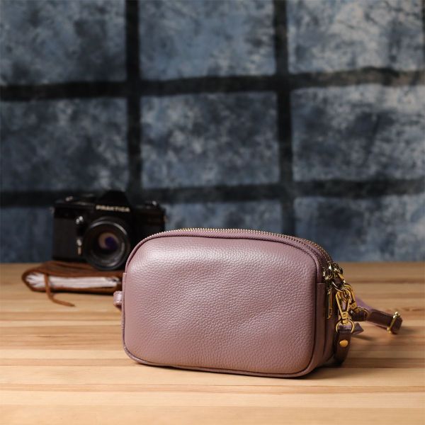 Функціональна жіноча сумка з натуральної шкіри з трьома секціями Vintage 22891 пурпурна