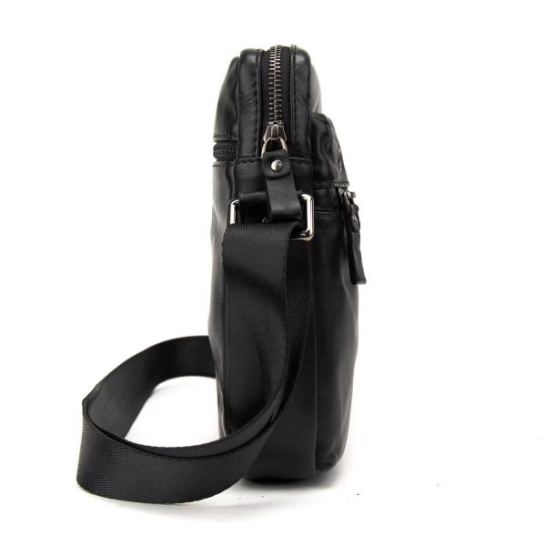 Месенджер класичний в гладкій шкірі чорний Tiding Bag 8717A чорний