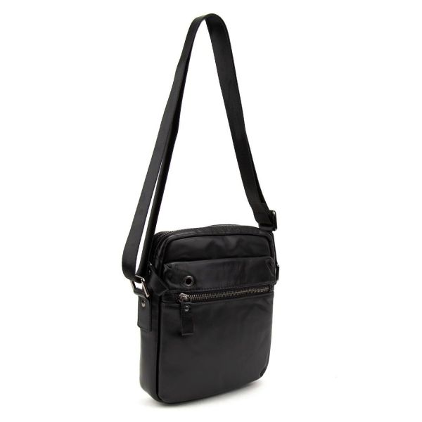 Месенджер класичний в гладкій шкірі чорний Tiding Bag 8717A чорний