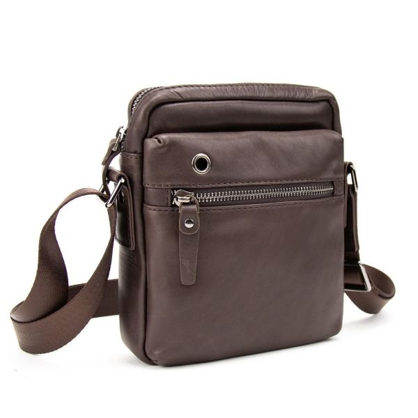 Месенджер класичний в гладкій шкірі коричневий Tiding Bag 8717C коричневий