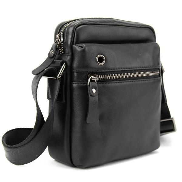 Месенджер в гладкій шкірі чорний Tiding Bag 8718A чорний