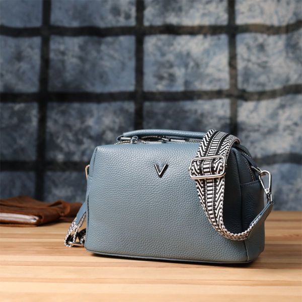 Елегантна сумка жіноча з двома секціями з натуральної шкіри Vintage 22920 блакитна