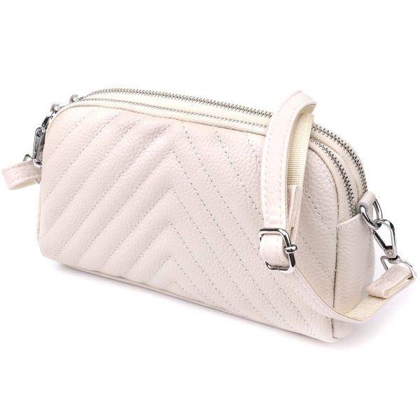 Модна сумка прошита трикутниками з натуральної шкіри Vintage 22910 біла