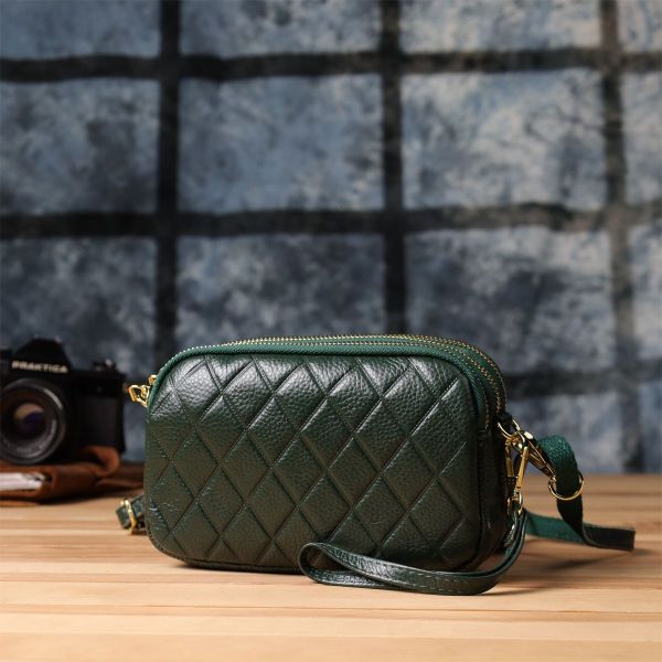 Практична шкіряна сумка на три відділення для жінок Vintage 22893 зелена