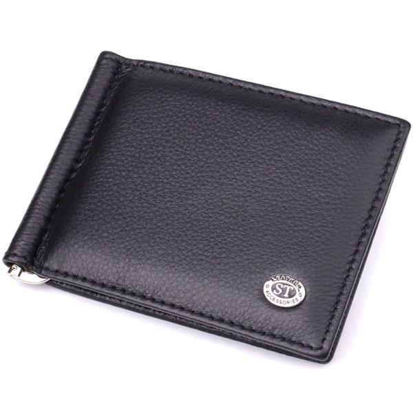Чоловічий гаманець із металевим затискачем з натуральної шкіри ST Leather 23092 чорний