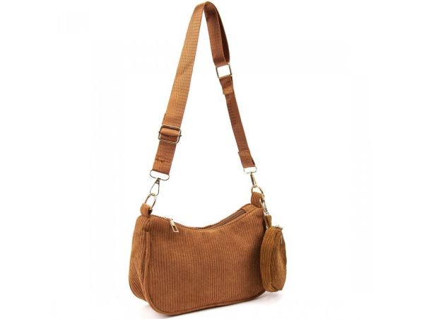 Вельветова сумка через плече з гаманцем Lilly P4-9620C коричнева