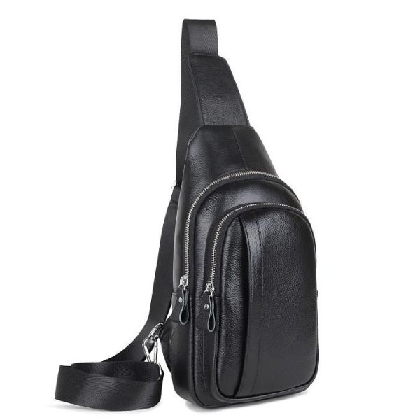 Чоловік шкіряний чорний слінг на плече Tiding Bag A25F-6601A