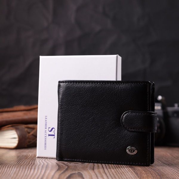 Гаманець чоловічий середнього розміру з натуральної шкіри ST Leather 22473 чорний