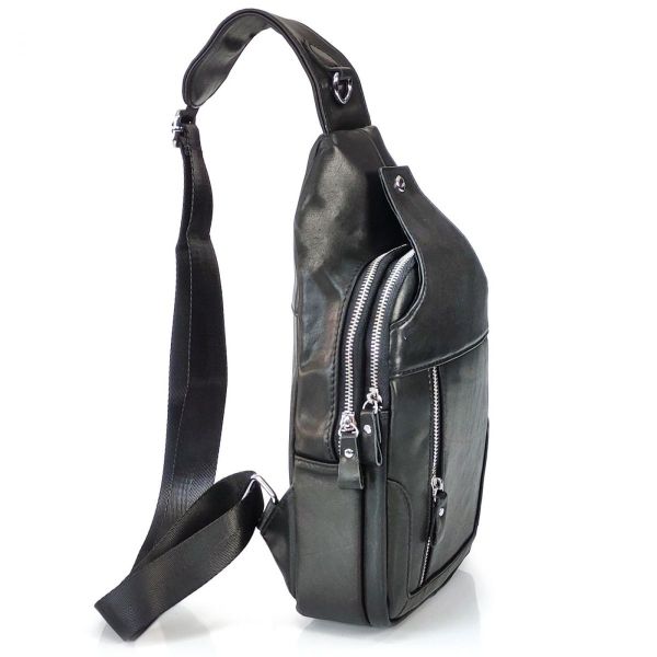 Чоловічий слінг Tiding Bag FL-N2-4004A із гладкої шкіри чорного кольору.