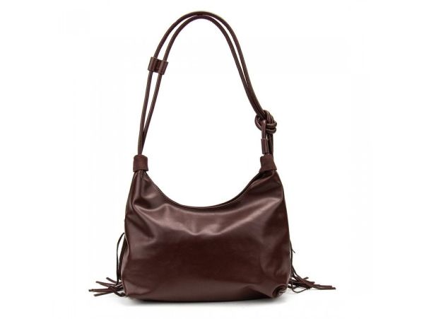 Містка замшева сумка з бахромою Lilly P2-9352DB темно коричнева