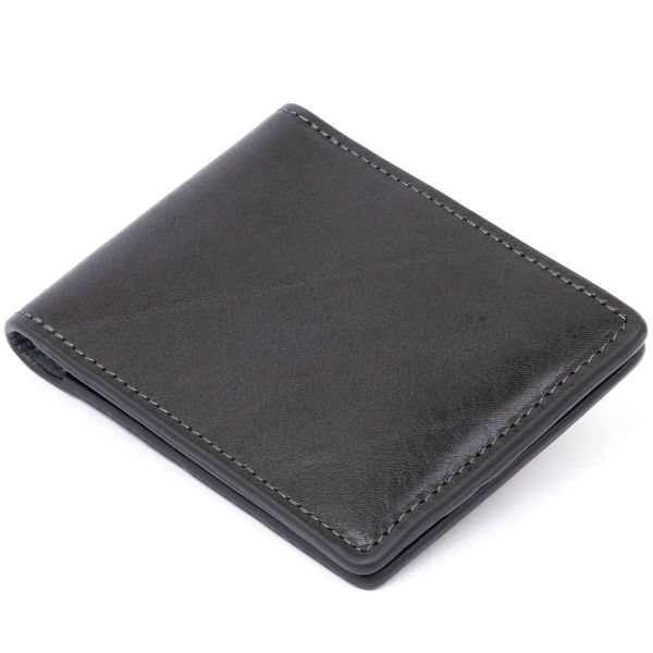 Стильное портмоне с зажимом для денег без застежки Grande Pelle 11295 черное