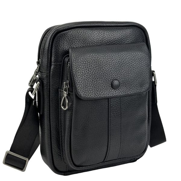 Чоловічий месенджер із м'якої шкіри Tiding Bag 1639A чорний