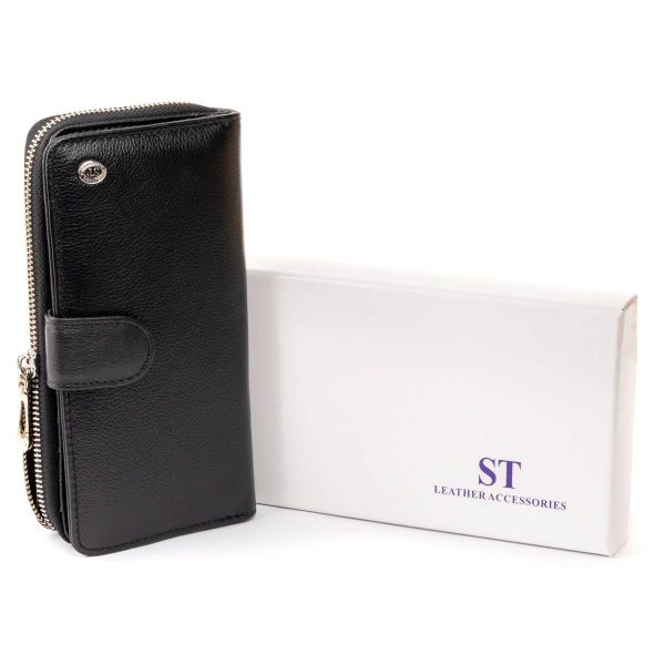 Вертикальный вместительный кошелек из кожи унисекс ST Leather 19300 черный