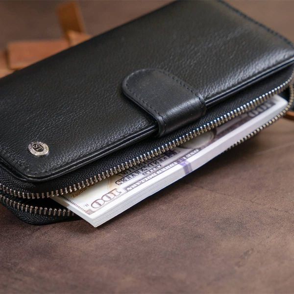 Вертикальный вместительный кошелек из кожи унисекс ST Leather 19300 черный