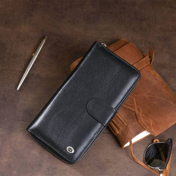 Вертикальный вместительный кошелек из кожи унисекс ST Leather 19300 черный