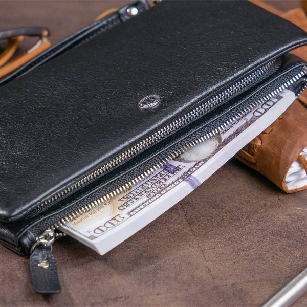 Гаманець-клатч зі шкіри з кишенею для мобільного ST Leather 19310 чорний
