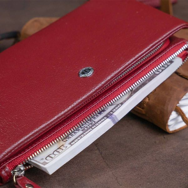 Кошелек-клатч из кожи с карманом для мобильного ST Leather 19311 бордовый