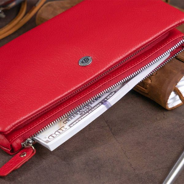 Кошелек-клатч из кожи с карманом для мобильного ST Leather 19315 красный
