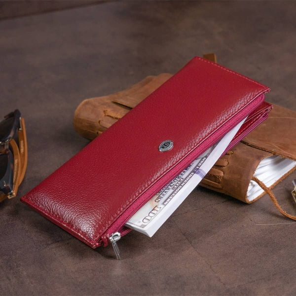 Горизонтальный тонкий кошелек из кожи женский ST Leather 19326 бордовый