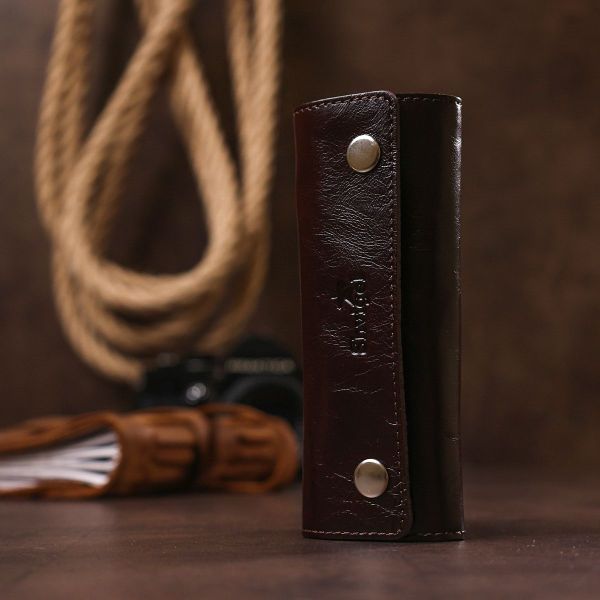 Удобная кожаная ключница Shvigel 16534 коричневая
