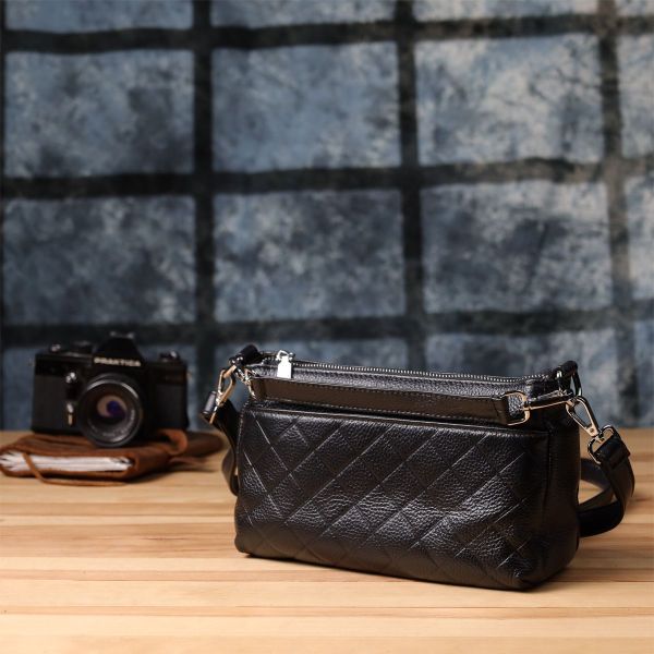 Стильна жіноча сумка з двома ремінцями із натуральної шкіри Vintage 22926 чорна