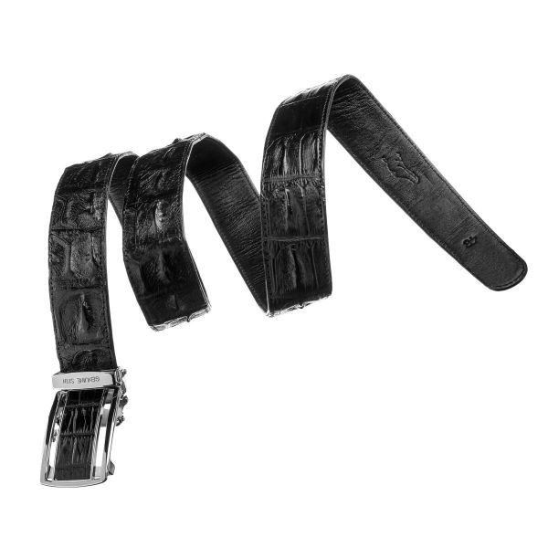 Ремінь-автомат CROCODILE LEATHER 18236 з натуральної шкіри крокодила (каймана) чорний
