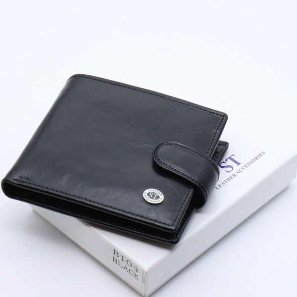 Шкіряне чоловіче портмоне на кнопці ST Leather ST104 чорне
