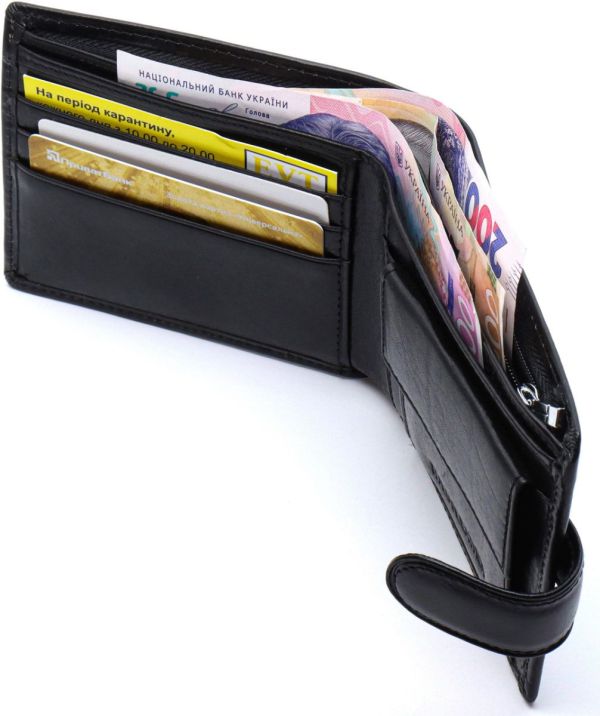 Шкіряне чоловіче портмоне на кнопці ST Leather ST104 чорне