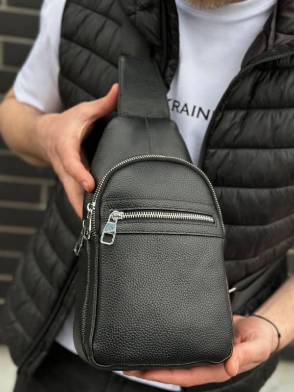 Чоловіча сумка-бананка через плече 18х32х7 з натуральної шкіри TIDING BAG 3280 чорна