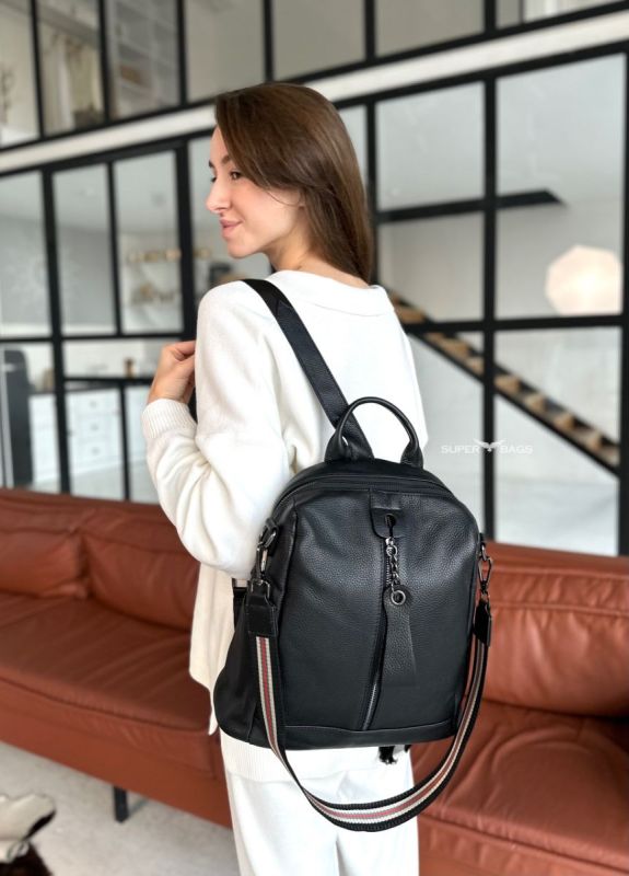 Шкіряний жіночий молодіжний рюкзак чорний на кожен день 94413 Tiding Bag