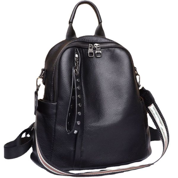 Шкіряний класичний жіночий рюкзак чорний 94083 Tiding Bag