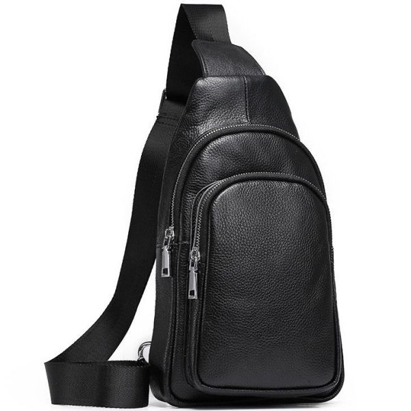 Слінг шкіряний чоловічий на плече18х32х8 для студента TIDING BAG TH-73583 чорний