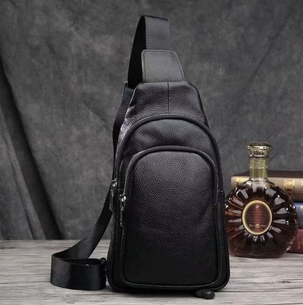 Слінг шкіряний чоловічий на плече18х32х8 для студента TIDING BAG TH-73583 чорний