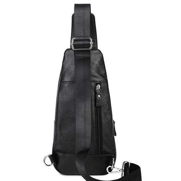 Чоловіча шкіряна сумка-слінг 17х32х7 для роботи та офісу TIDING BAG MK-96303 чорна