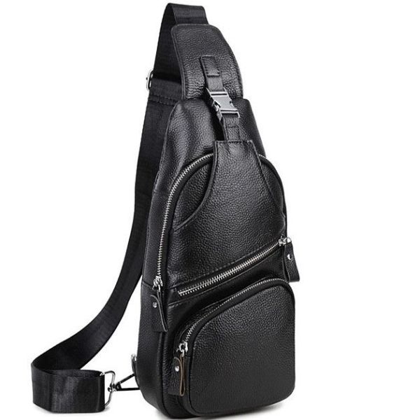 Чоловіча шкіряна сумка-слінг 17х32х7 для роботи та офісу TIDING BAG MK-96303 чорна