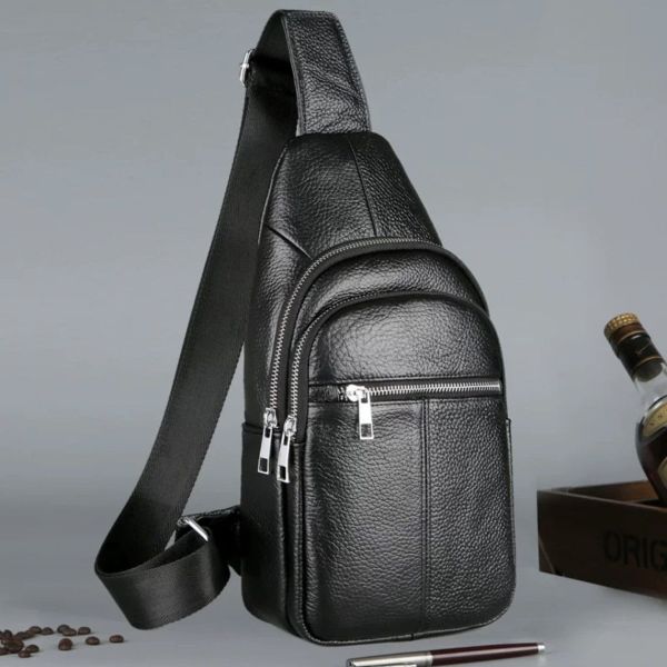 Чоловіча сумка-слінг шкіряна 18х32х7 для прогулянок Tiding Bag A25F-5060A чорна