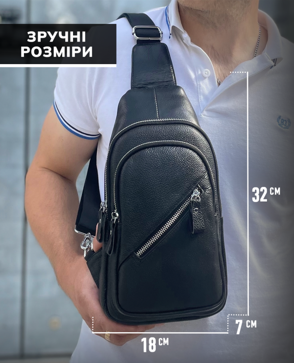 Чоловічий шкіряний слінг через плече 18х32х7 Tiding Bag 33737 чорний