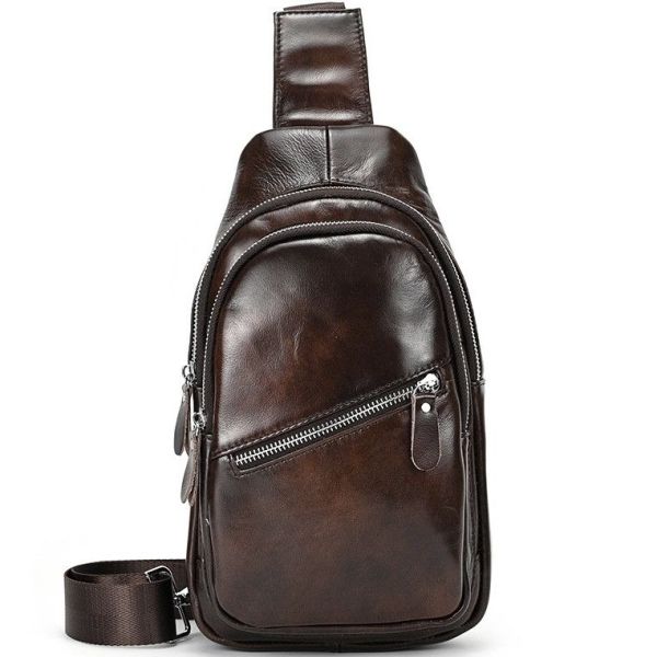 Чоловічий шкіряний слінг на одне плече 18х32х7 для міста TIDING BAG 62867 коричневий