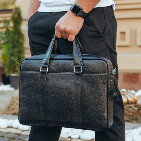 Шкіряна чоловіча сумка для документів та ноутбука чорна SL-21511 Tiding Bag