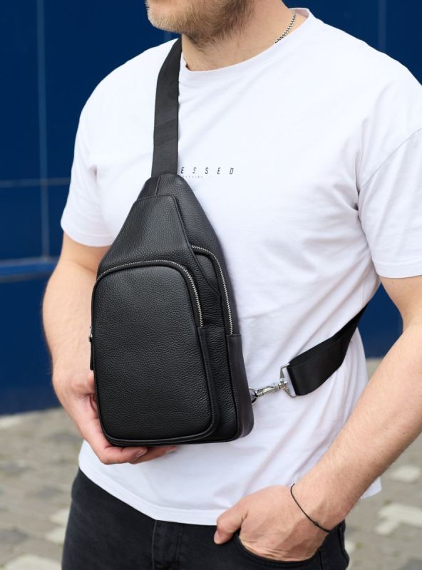 Чоловіча сумка з натуральної шкіри 18х31х7 через плече Tiding Bag 34091 чорна