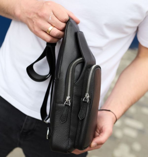 Чоловіча сумка з натуральної шкіри 18х31х7 через плече Tiding Bag 34091 чорна