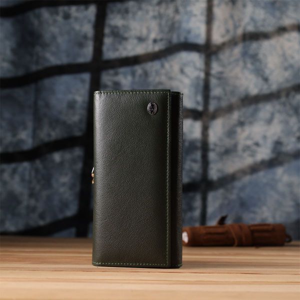 Місткий жіночий гаманець на магнітах із натуральної шкіри ST Leather 23115 зелений