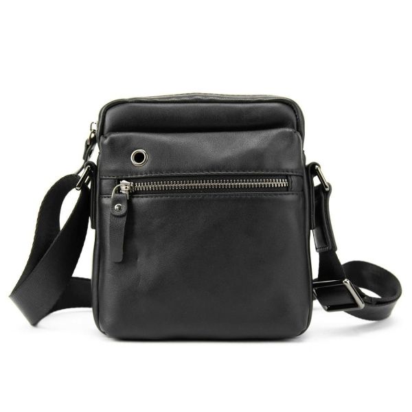 Месенджер в гладкій шкірі чорний Tiding Bag 8718A чорний