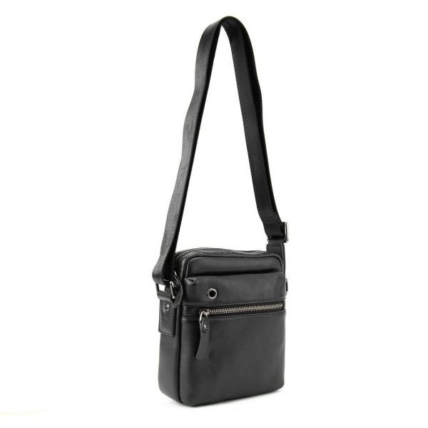 Месенджер в гладкій шкірі чорний Tiding Bag 8718A чорний