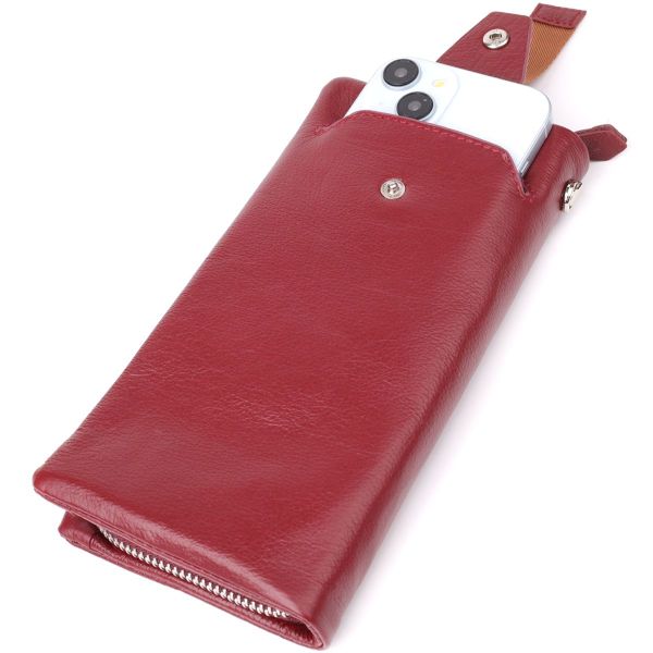 Шкіряний жіночий гаманець-клатч із відділенням під телефон ST Leather 23102 бордовий