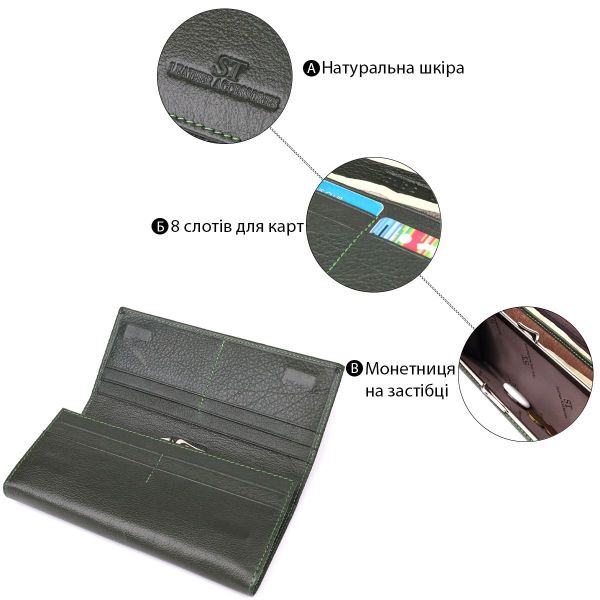 Стильний гаманець у два складення з натуральної шкіри ST Leather 23066 зелений