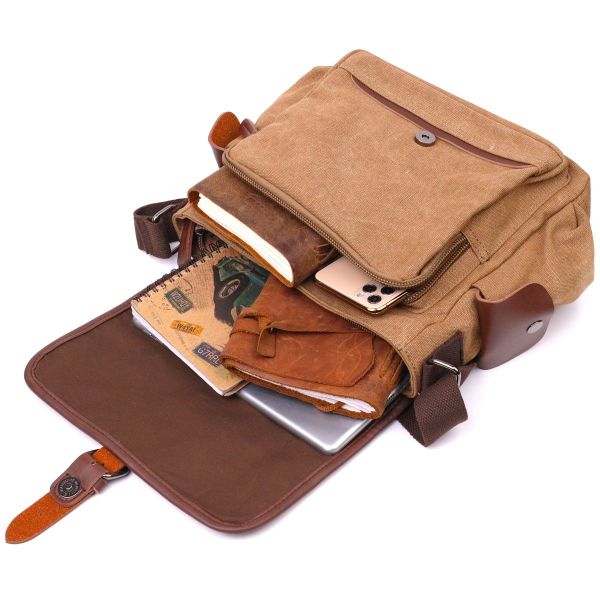 Функциональная мужская сумка с клапаном из текстиля 21249 Vintage коричневая