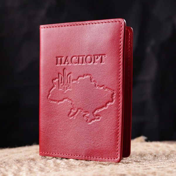 Яркая кожаная обложка на паспорт Карта Grande Pelle 16775 красная