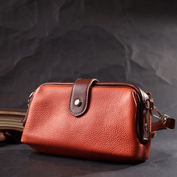 Жіночий клатч з цікавою клямкою з натуральної шкіри Vintage 22424 помаранчевий