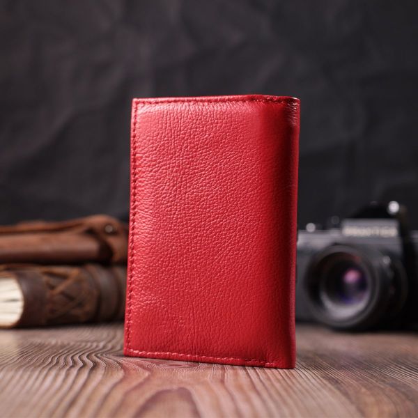 Шкіряний зручний жіночий гаманець у три складання ST Leather 22490 червоний